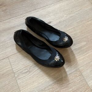 Tory Burch Black Ballet Flats with Gold Logo